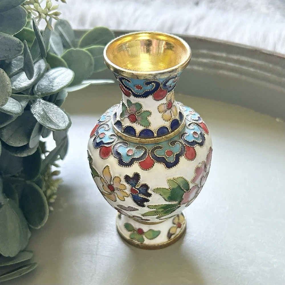Amazing Vintage Asian Cloisonne Enamel Flower Vase 4